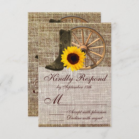 Country Burlap Cowboy Boots Sunflower Wedding RSVP (Vorne/Hinten)
