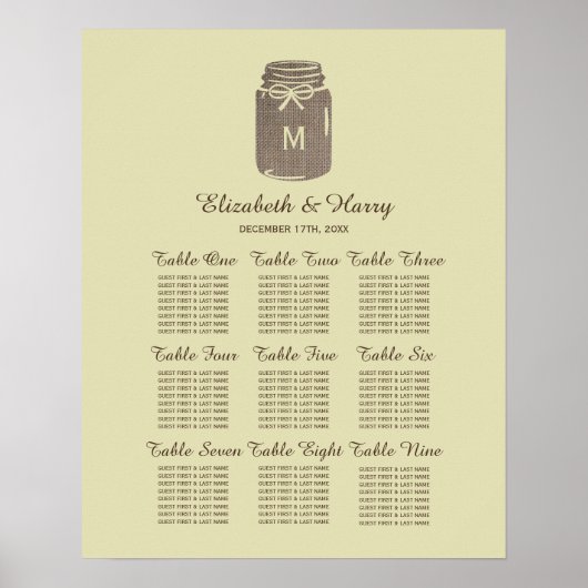 Country Burlap Mason Jar Hochzeitskarte Poster (Vorne)