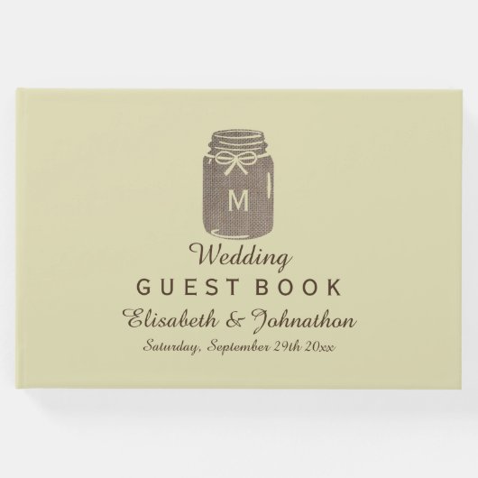 Country Burlap Mason Jar Wedding Gästebuch (Vorderseite)