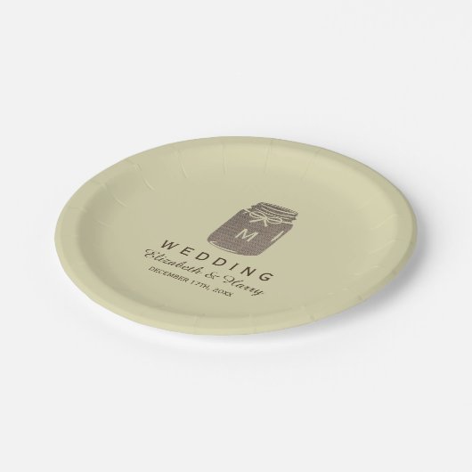 Country Burlap Mason Jar Wedding Pappteller (Schrägansicht)