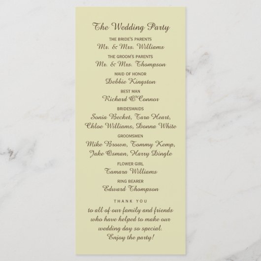 Country Burlap Mason Jar Wedding Programm (Rückseite)