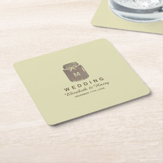 Country Burlap Mason Jar Wedding Rechteckiger Pappuntersetzer (angewinkelt)