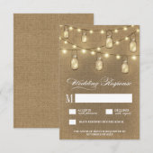 Country Burlap Mason Jar Wedding RSVP Cards Karte (Vorne/Hinten)