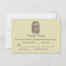 Country Burlap Mason Jar Wedding RSVP Karte