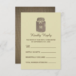 Country Burlap Mason Jar Wedding RSVP Karte