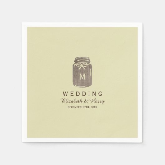 Country Burlap Mason Jar Wedding Serviette (Vorderseite)