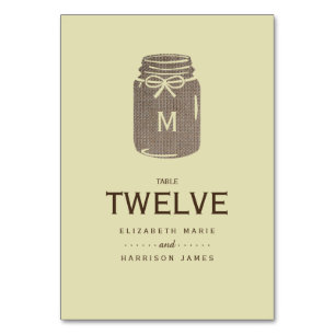 Country Burlap Mason Jar Wedding Tischnummer