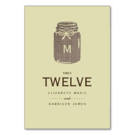 Country Burlap Mason Jar Wedding Tischnummer