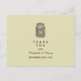 Country Burlap Mason Jar Wedding Vielen Dank Postkarte