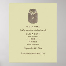 Country Burlap Mason Jar Wedding Willkommen Poster