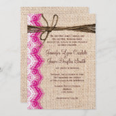 Country Burlap Pink Lace Twine Hochzeit Einladunge Einladung (Vorne/Hinten)