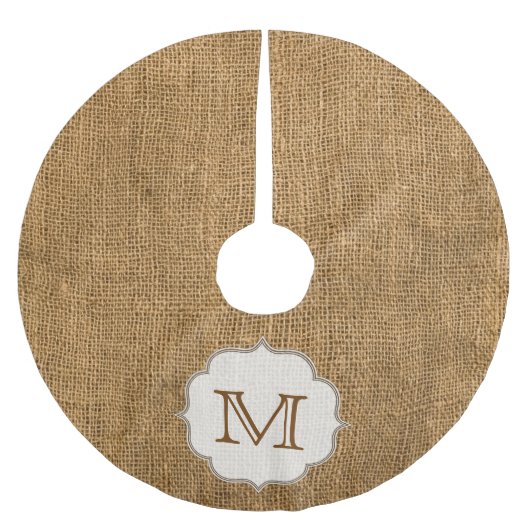 Country Burlap Rustic Monogram Ursprünglicher Baum Polyester Weihnachtsbaumdecke (Vorderseite)