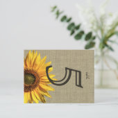 Country Burlap Sonnenblume Hochzeitskarte Postkarte (Stehend Vorderseite)