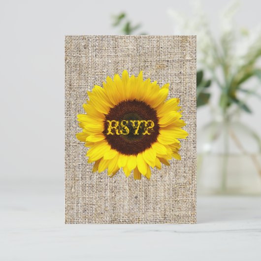 Country Burlap Sunflower Wedding RSVP Reaktion (Stehend Vorderseite)