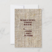 Country Burlap Sunflower Wedding RSVP Reaktion (Rückseite)