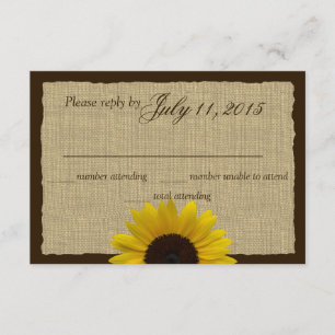 Country Burlap und Sunflower Wedding Response RSVP Karte