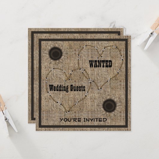 Country Burlap Western Hochzeitseinladungen Einladung (Vorderseite/Rückseite Beispiel)