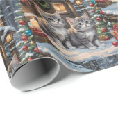 Country Cabin, Cute Kittens and Christmas Tree  Geschenkpapier (Rolleneckpunkt)
