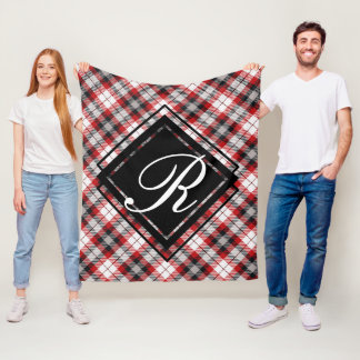 Country Cabin Red Black Kariert Tartan mit Initial Fleecedecke