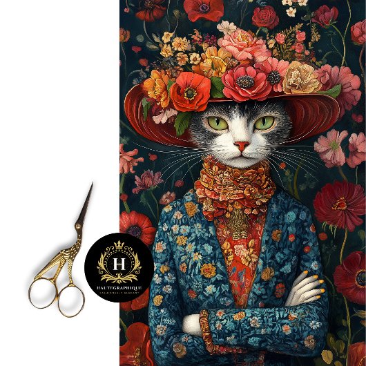 Country Calico Floral Cat Decoupage Seidenpapier