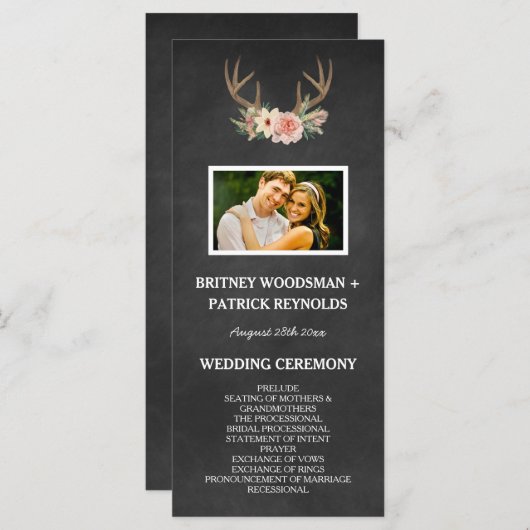 Country Chalkboard Deer Antler Hochzeitsprogramme Programm (Vorne/Hinten)