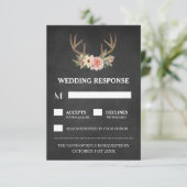 Country Chalkboard Deer Antler Wedding RSVP Cards (Stehend Vorderseite)