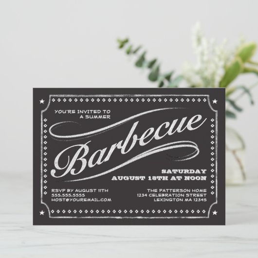 Country Chalkboard Summer Barbecue Einladung (Stehend Vorderseite)