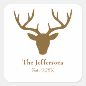 Country Charm Deer Antler Familienname Quadratischer Aufkleber (Vorderseite)
