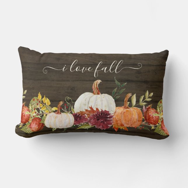 Country Charm Fall Pumpkins Burgund Floral Lendenkissen (Vorderseite)