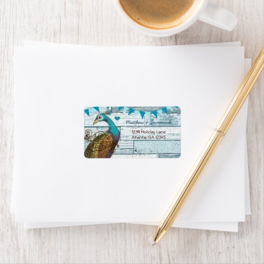 Country Chic Aqua Bunting Vintag Peacock Adressaufkleber (Insitu)