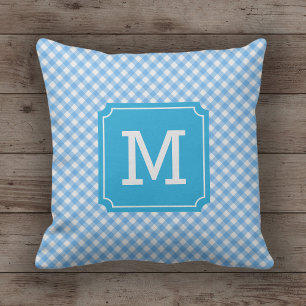 Country Chic Baby Blue Gingham Name Monogram Kissen