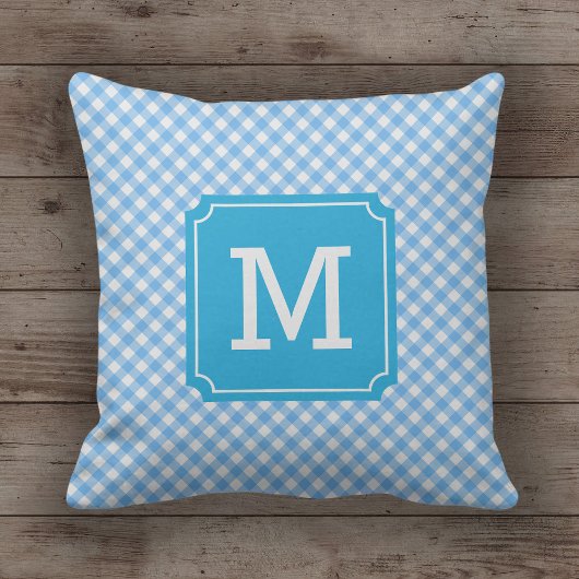 Country Chic Baby Blue Gingham Name Monogram Kissen