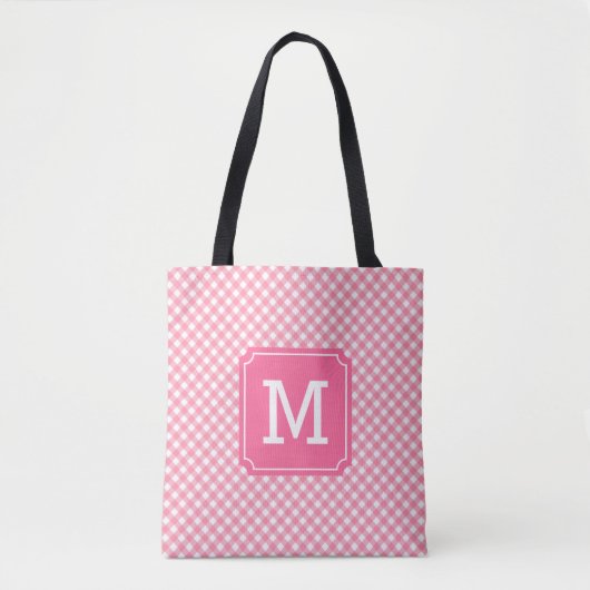 Country Chic Baby Pink Gingham Monogramm Tasche (Vorderseite)
