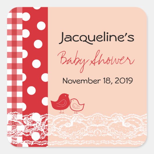 Country Chic Birds Lace Girl Babyaufkleber Quadratischer Aufkleber (Vorderseite)