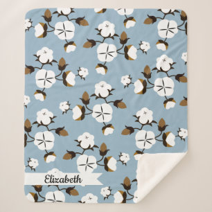 Country Chic Blue Farmhouse Cotton Blume & Name Sherpadecke