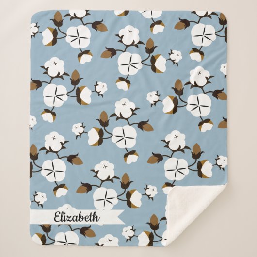 Country Chic Blue Farmhouse Cotton Blume & Name Sherpadecke (Vorderseite)