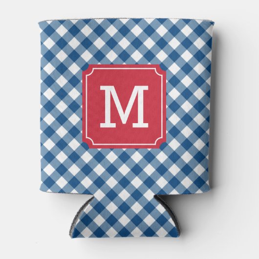 Country Chic Blue Gingham Personalize Monogram Dosenkühler (Vorderseite)