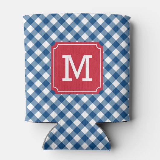 Country Chic Blue Gingham Personalize Monogram Dosenkühler (Rückseite)