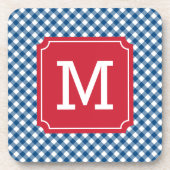 Country Chic Blue Gingham Personalize Monogram Getränkeuntersetzer (Vorderseite)