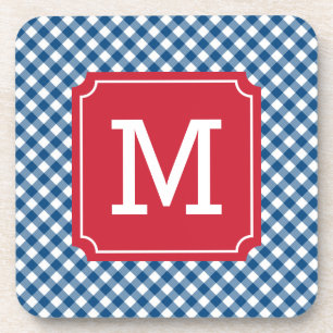 Country Chic Blue Gingham Personalize Monogram Getränkeuntersetzer