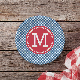 Country Chic Blue Gingham Personalize Monogram Pappteller