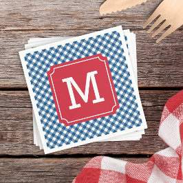 Country Chic Blue Gingham Personalize Monogram Serviette