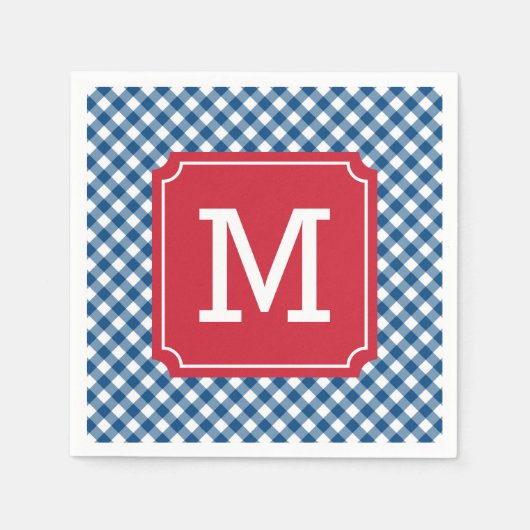 Country Chic Blue Gingham Personalize Monogram Serviette (Vorderseite)