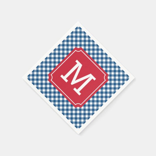 Country Chic Blue Gingham Personalize Monogram Serviette (Ecke)