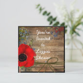 Country CHIC Brautparty Mohn BLUME Einladung (Stehend Vorderseite)