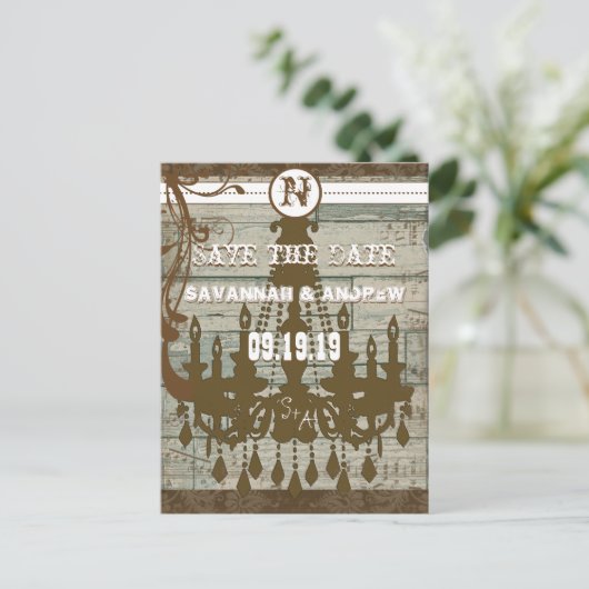 Country Chic Chocolate Minze Rustikal Save the Dat Ankündigungspostkarte (Stehend Vorderseite)
