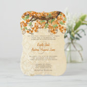 Country Chic Coral Cherry Blossom Hochzeit Einladu Einladung (Stehend Vorderseite)