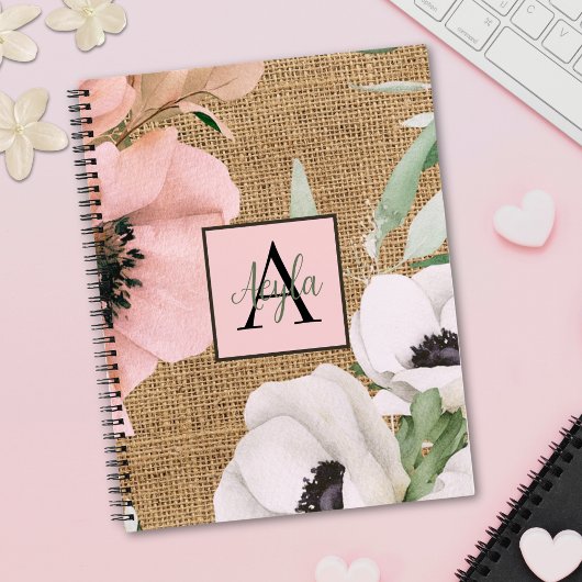 Country Chic Floral Burlap Monogram Notizblock