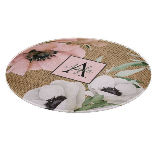 Country Chic Floral Burlap Monogram Schneidebrett (Ecke)