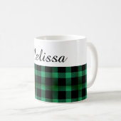 Country Chic Green Black Kariert Individuelle Name Kaffeetasse (VorderseiteRechts)